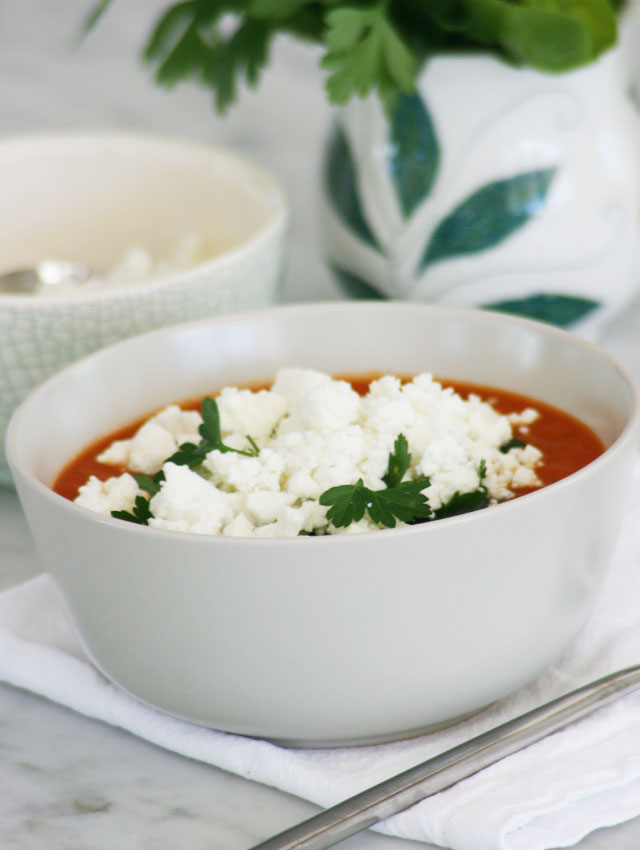 Build House Home delicious roasted tomato soup... with feta and basil