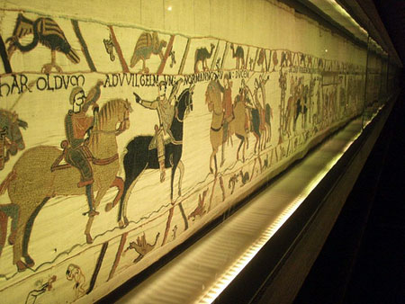 The Bayeux Tapestry famously offers a pictorial interpretation of the Norman  Conquest of England (1066), a pivotal moment in medieval history, and the  events.