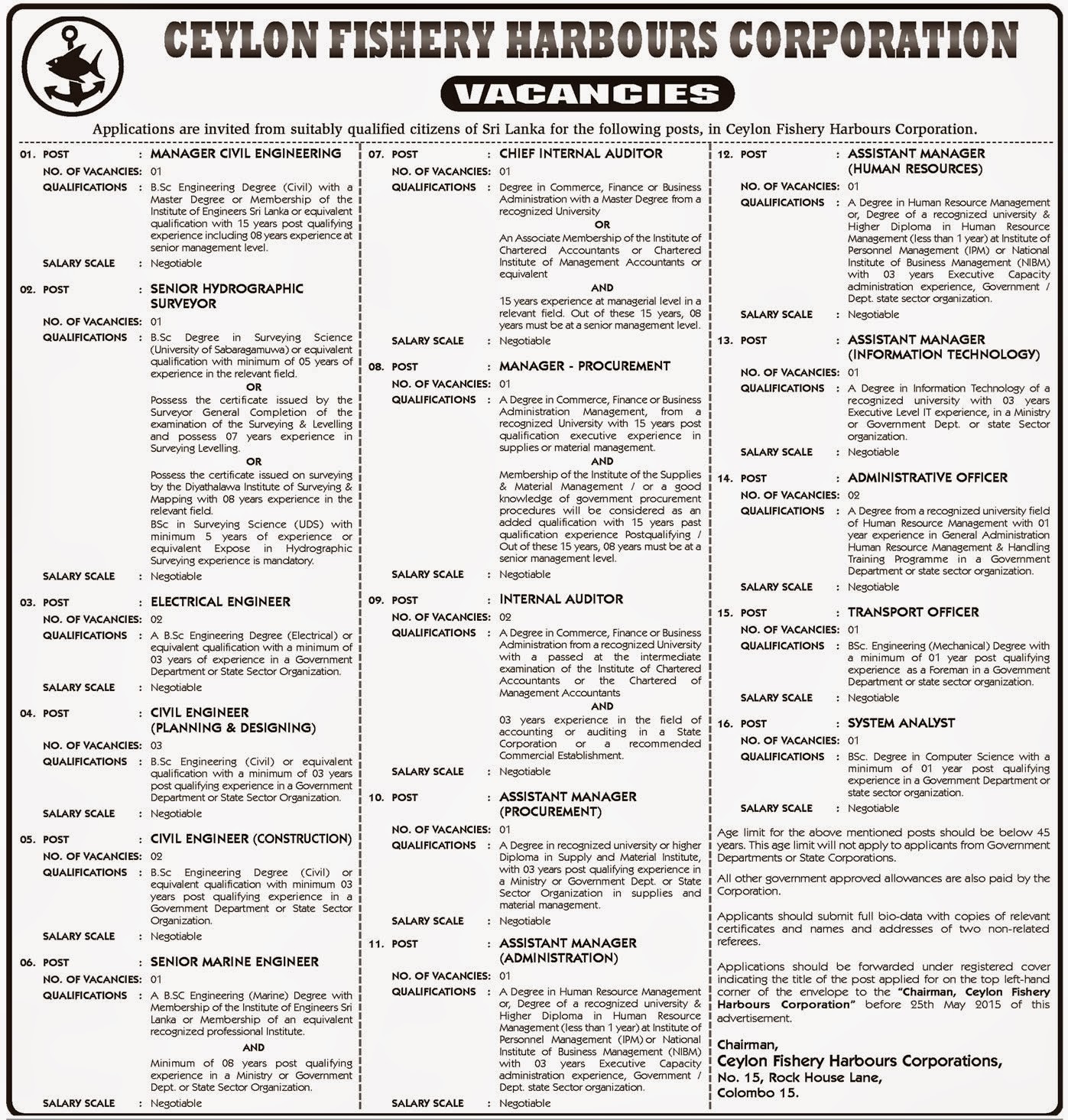 Ceylon Fishery Harbours Corporation Vacancies Government Jobs Ceylon Fishery Harbours Corporation Vacancies Government Jobs