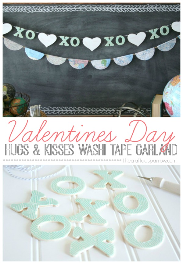 Valentine's Day Hugs & Kisses Washi Tape Garland - The Crafted Sparrow