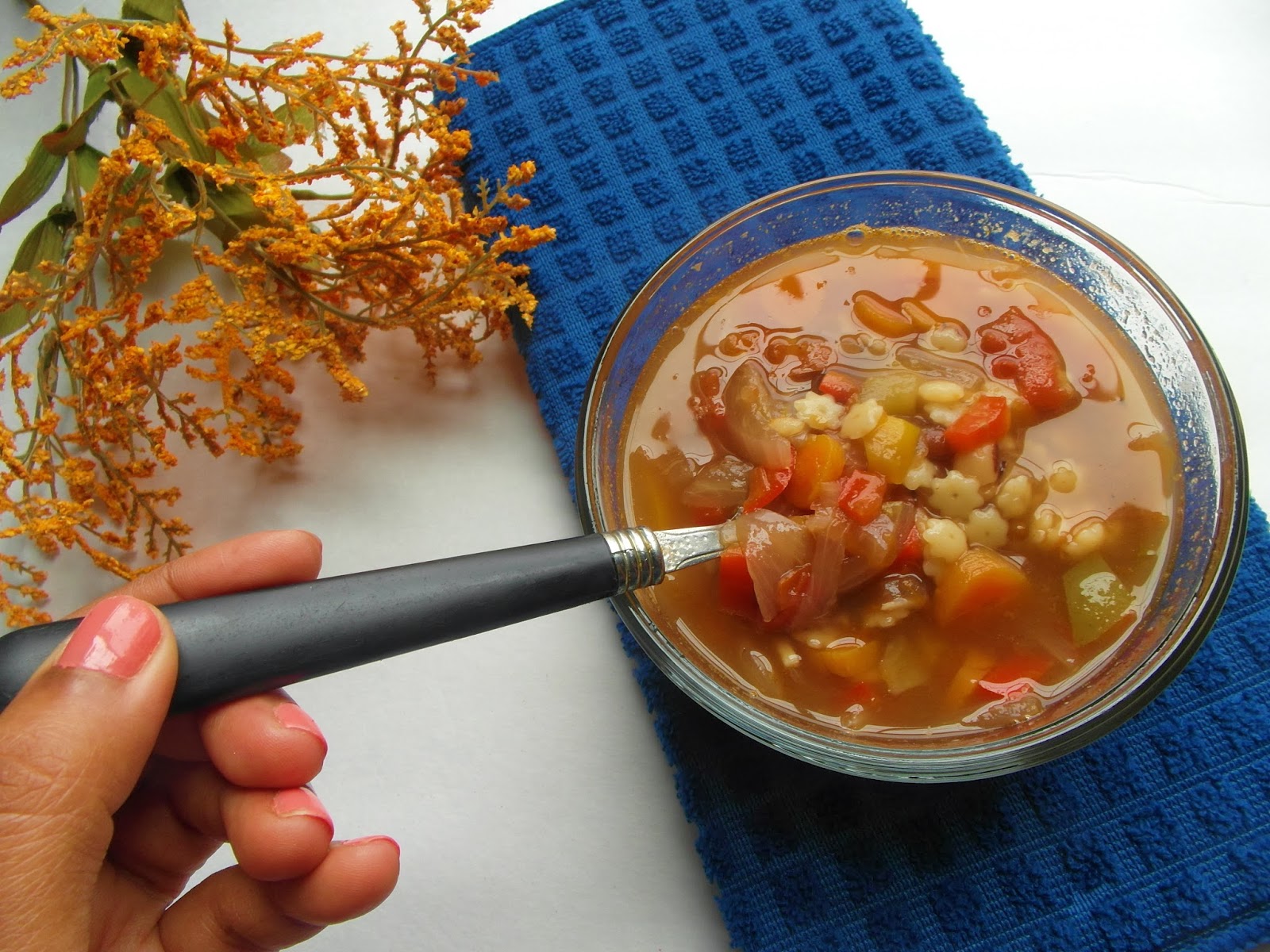 Healthy Vegetable soup with star pasta and nine beans