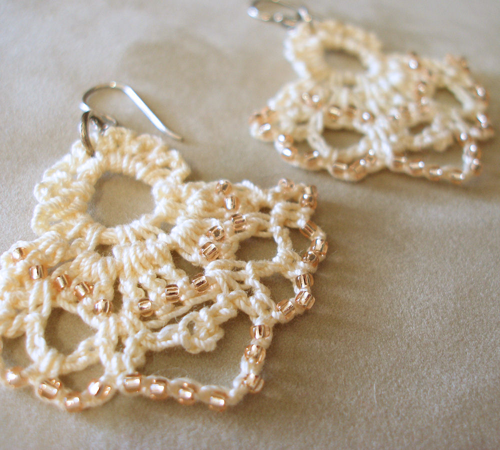 JeweledElegance New Crochet Pattern Empire Beaded Lace Earrings