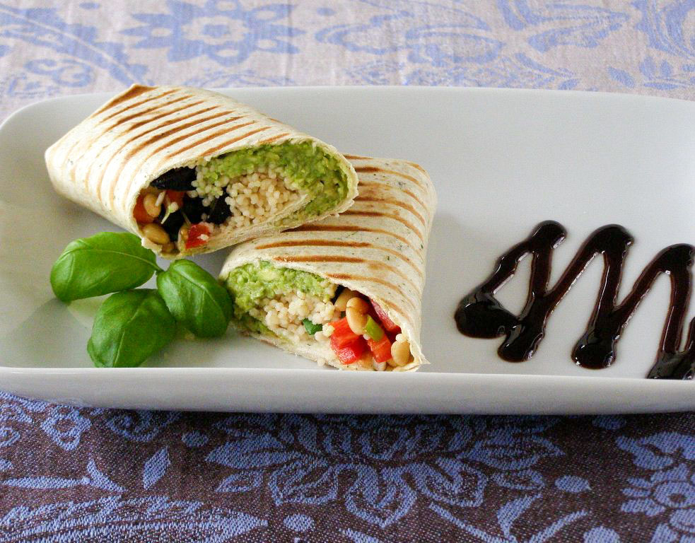 maple•spice Grilled Mediterranean Couscous Wrap with Balsamic Glaze