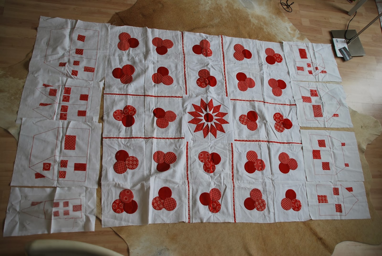 Redwork in Germany ShweShwe UWYH Patchwork of a House Quilt