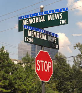 Memorial Dr & Memorial Mews St, Houston, TX 77079 (Energy Corridor street signage)  