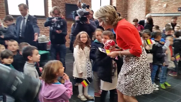 Queen Mathilde of Belgium visits the exhibition 'L'Homme, le Dragon et la Mort, La Gloire de Saint Georges' (The man, the dragoon and the Death, Glory of Saint Georges)