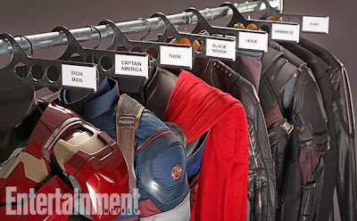 Set photo of the costumes from Avengers Age of Ultron