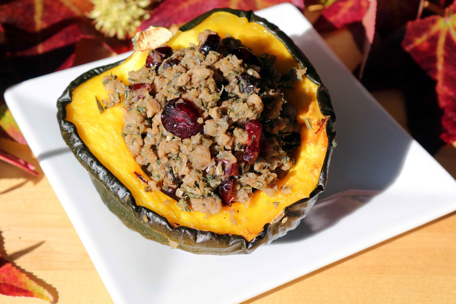 Baked Acorn Squash with Thanksgiving Stuffing Essential Flavors