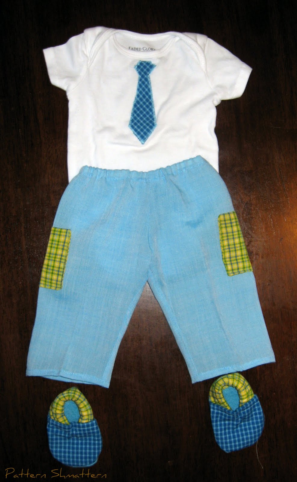 Pattern Shmattern Baby Boy Outfit with Tie Applique