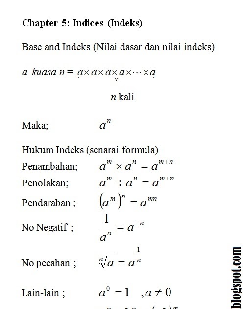 Formula matematik tingkatan 1