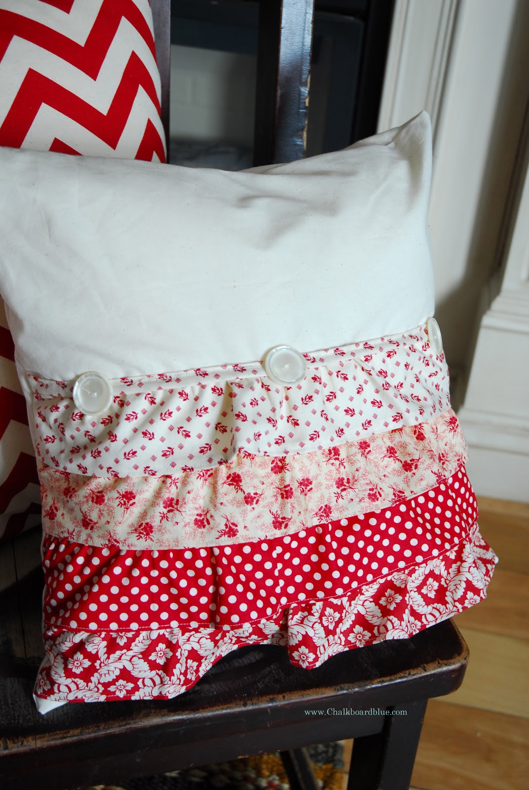 Chalkboard Blue Ruffled Pillow in an Envelope Casing