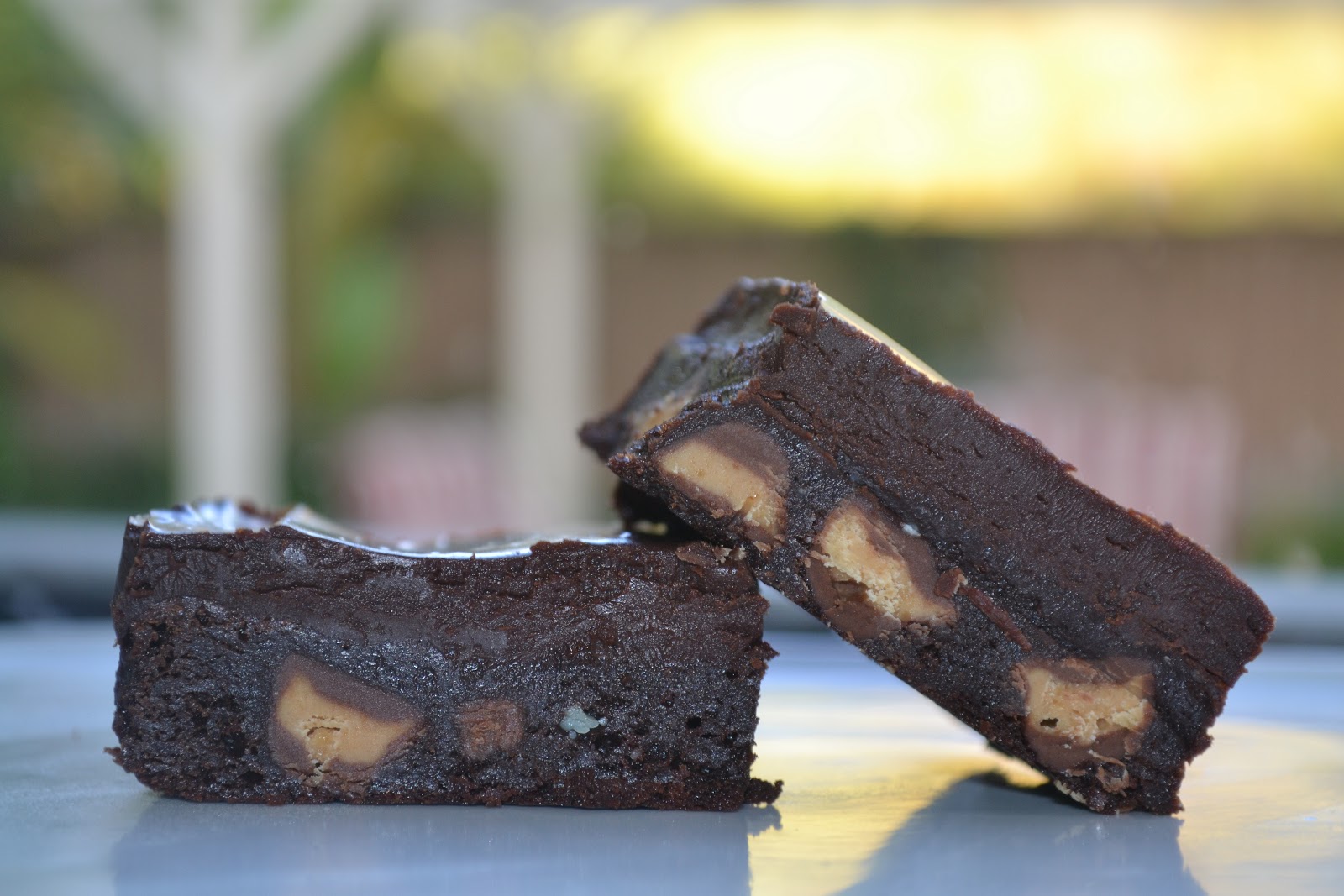 Live... Bake... Love... Mini Peanut Butter Cup Brownies with Chocolate