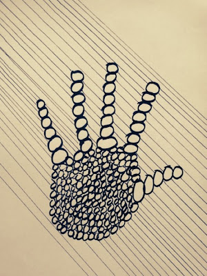 Hand Art Created with Circles and Lines Where the circles meet the lines