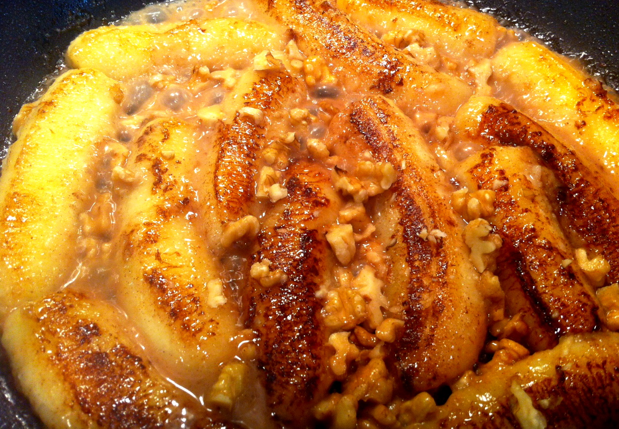 let’s go bananas decadent fried bananas with cinnamon & walnuts
