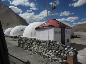 Military Igloo style houses in the high mountains en-route to Pangong Tso Lake.