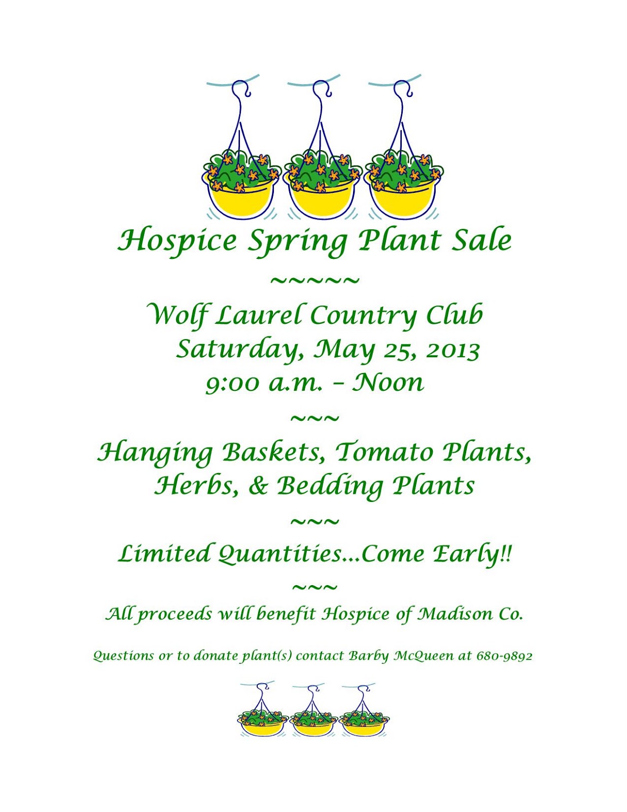 Wolf Laurel Country Club Bulletin Board Hospice Plant Sale Saturday