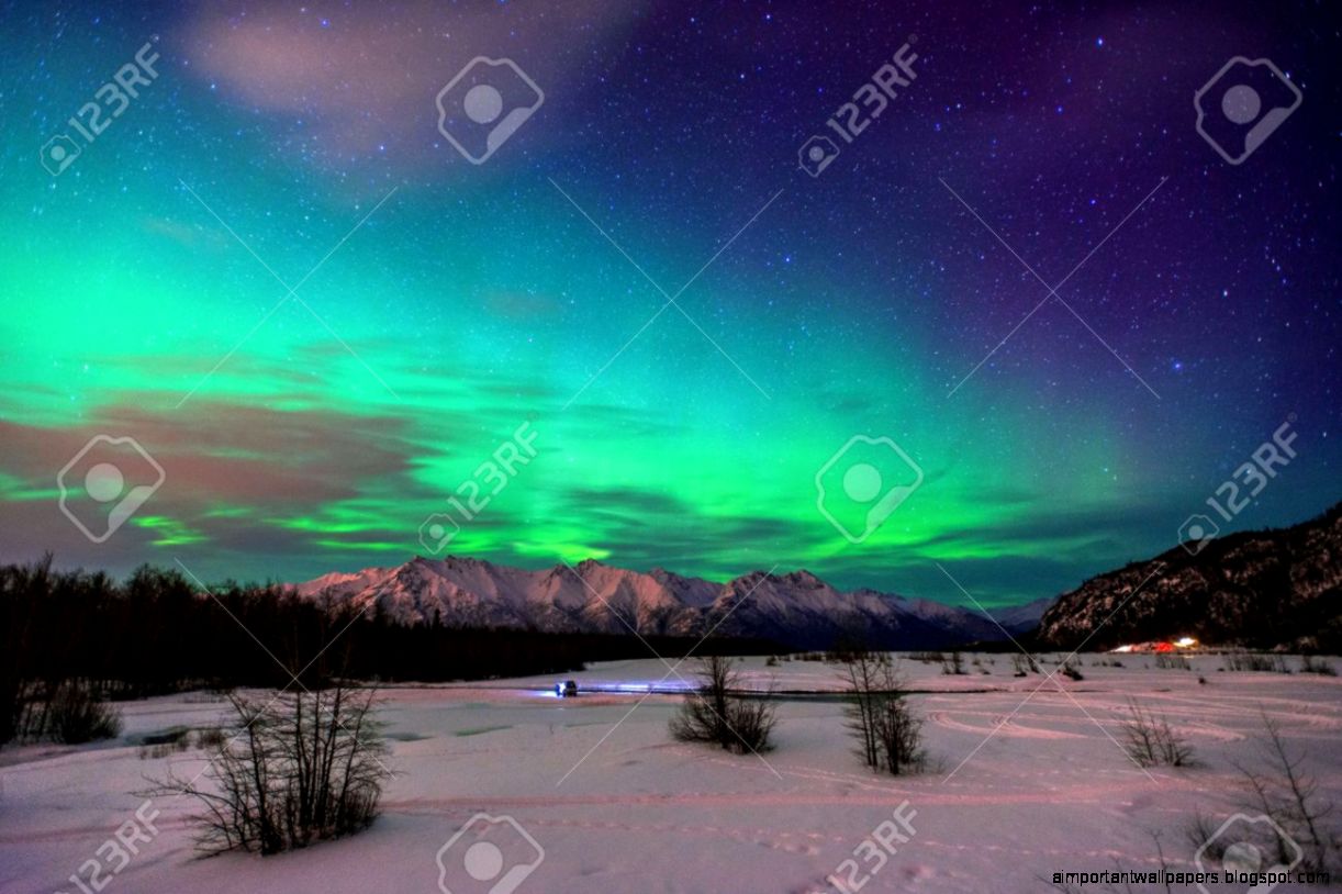 Beautiful Green Northern Light Aurora Borealis At Knik River Beautiful Green Northern Light Aurora Borealis At Knik River
