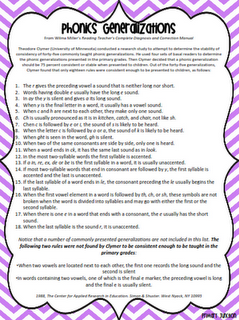 Me And MY Third Grade Gang: Phonics Generalizations Handout