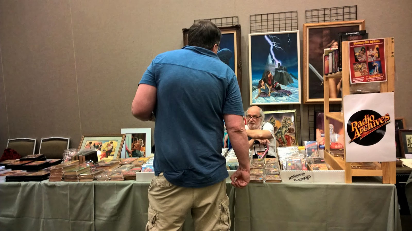 Robert Weinberg's dealer table - art prints, pulp reprints and audio books from RadioArchives.com