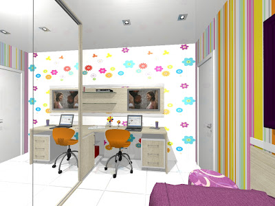 Decoração de quarto de menina com adesivo de parede florido