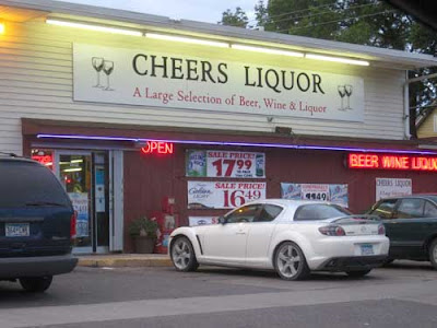 Cheers liquor store sign, promising A large selection of beer, wine and liquor