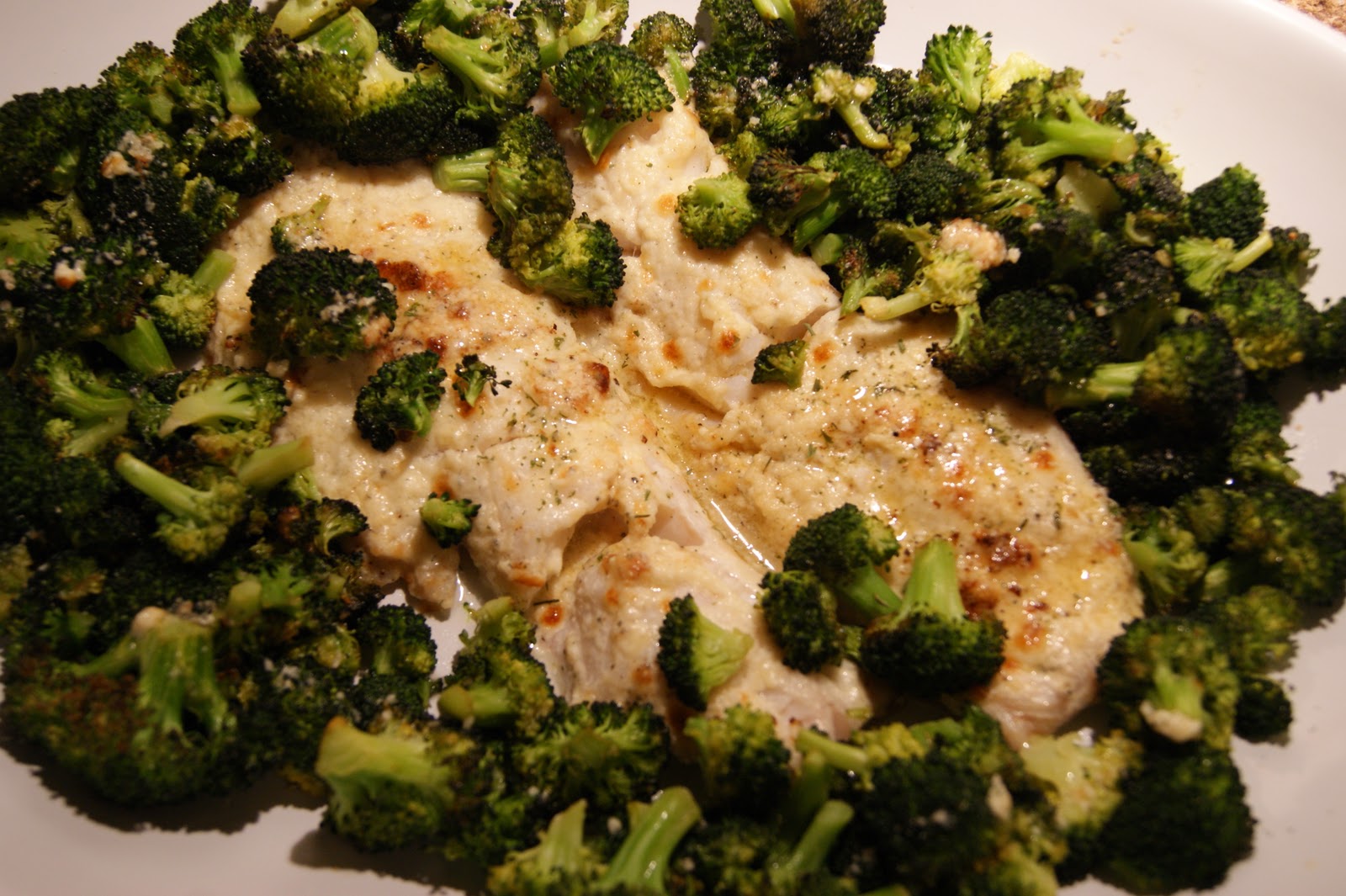 The Lunch Lady Drenched Tilapia with Roasted Broccoli