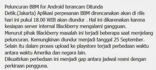 Peluncuran BBM di Android dan iPhone di Undur 25 September ?