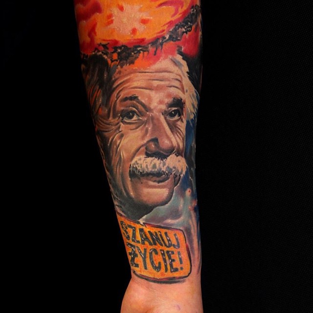 albert tattoo einstein arm face tattooed scientist redberry sleeve done famous studio most time