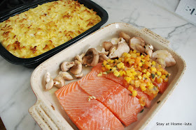 salmon with mango salsa, and mushrooms on the side. Cook an entire dinner in one pan!