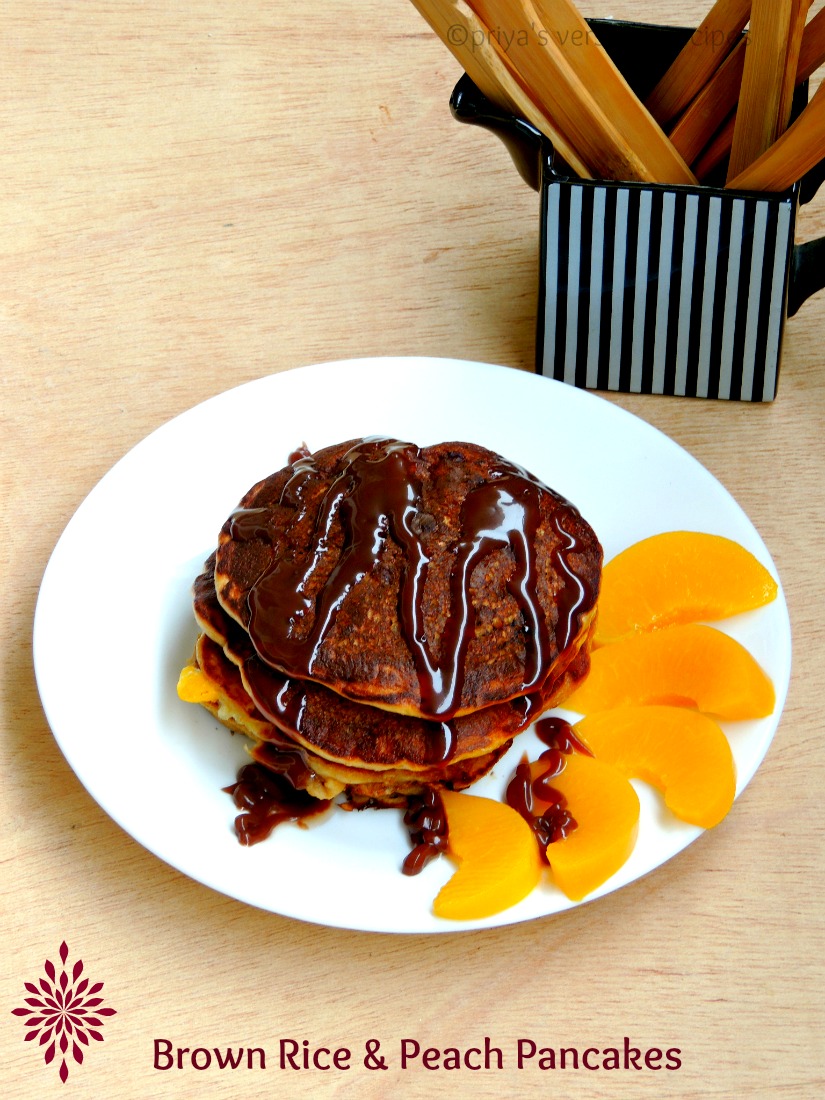 Priya's Versatile Recipes Eggless Brown Rice & Peach Pancakes