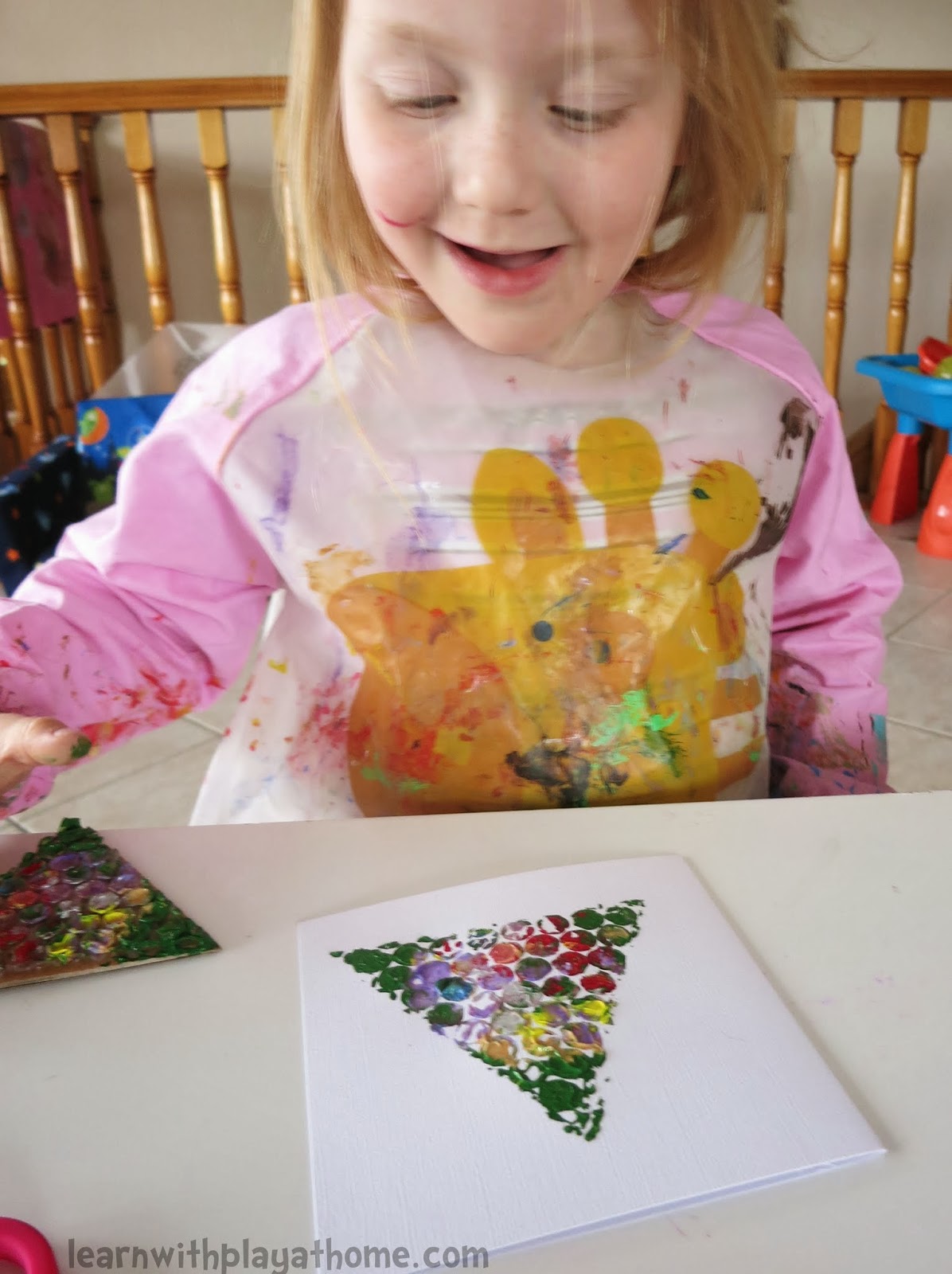 Learn with Play at Home Simple Bubblewrap Christmas Cards made by kids