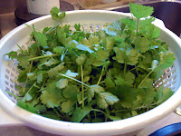 Freshly cut cilantro leaves, cleaned, stemmed and ready to use. Freshly cut cilantro leaves, cleaned, stemmed and ready to use.