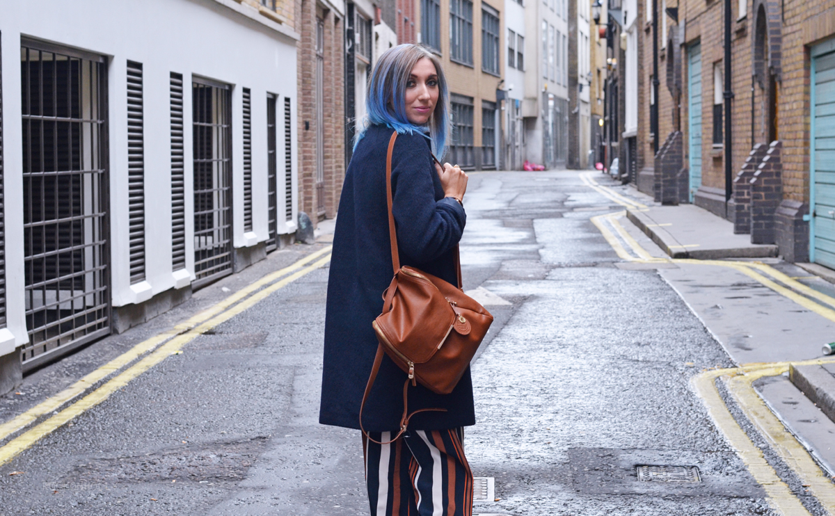 Navy Boden Coat and Nica Backpack