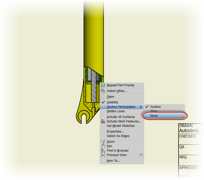 Setting the section participation from the right click menu