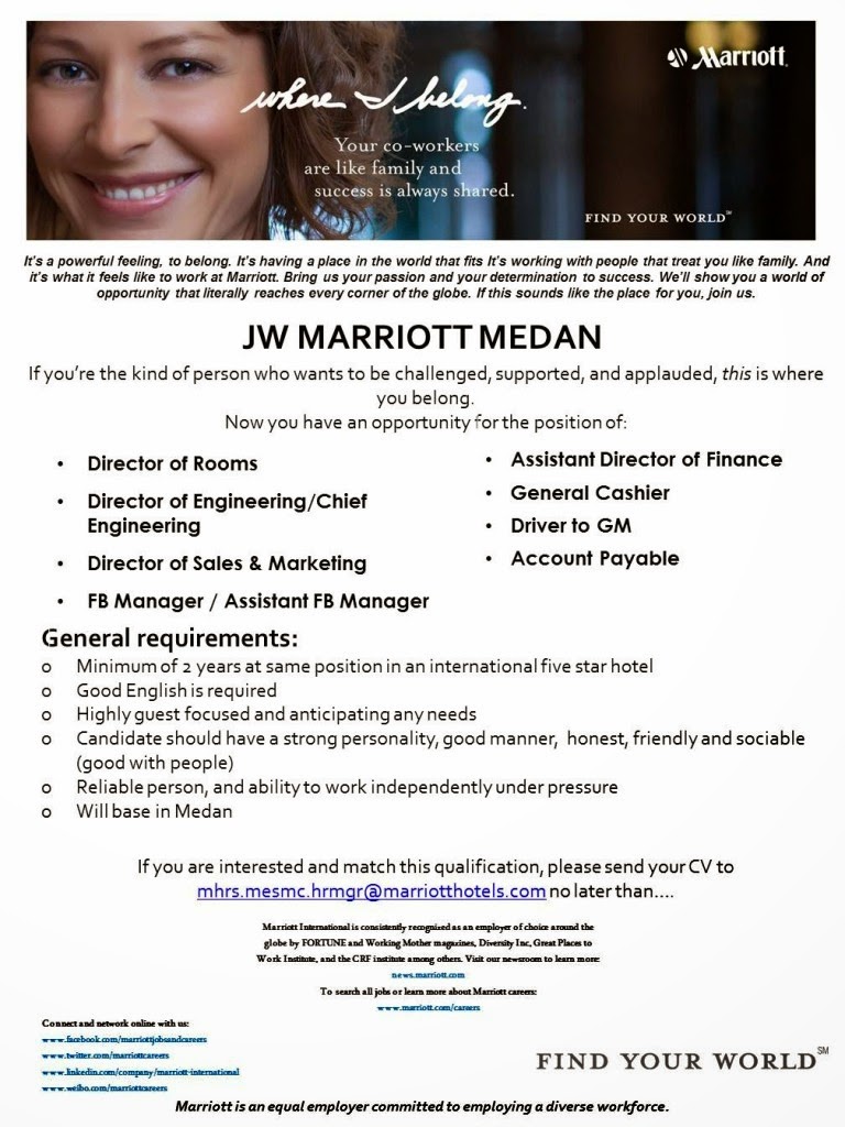 JW Marriot, Medan HHRMA, Hospitality Job