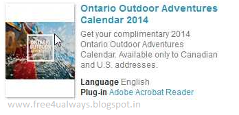 Free Ontario Outdoor Adventures Calendar 2014 From Ontario Tourism !!!