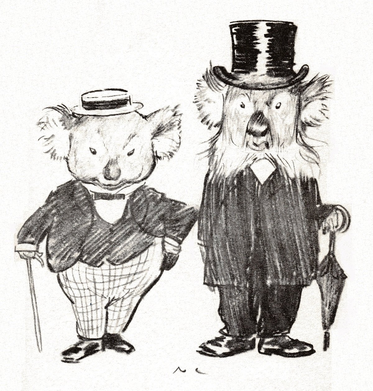 Bunyip Bluegum and his Uncle Wattleberry 2 anthropomorphic cartoon koala bears dressed in suits