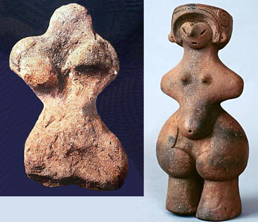 left, The oldest clay figure, about 6cm in height, Ibaraki Prefecture, about 8000 years ago. right, a clay figure is called ” Venus” , Nagano Prefecture, 27cm in height, about 5000 years ago.