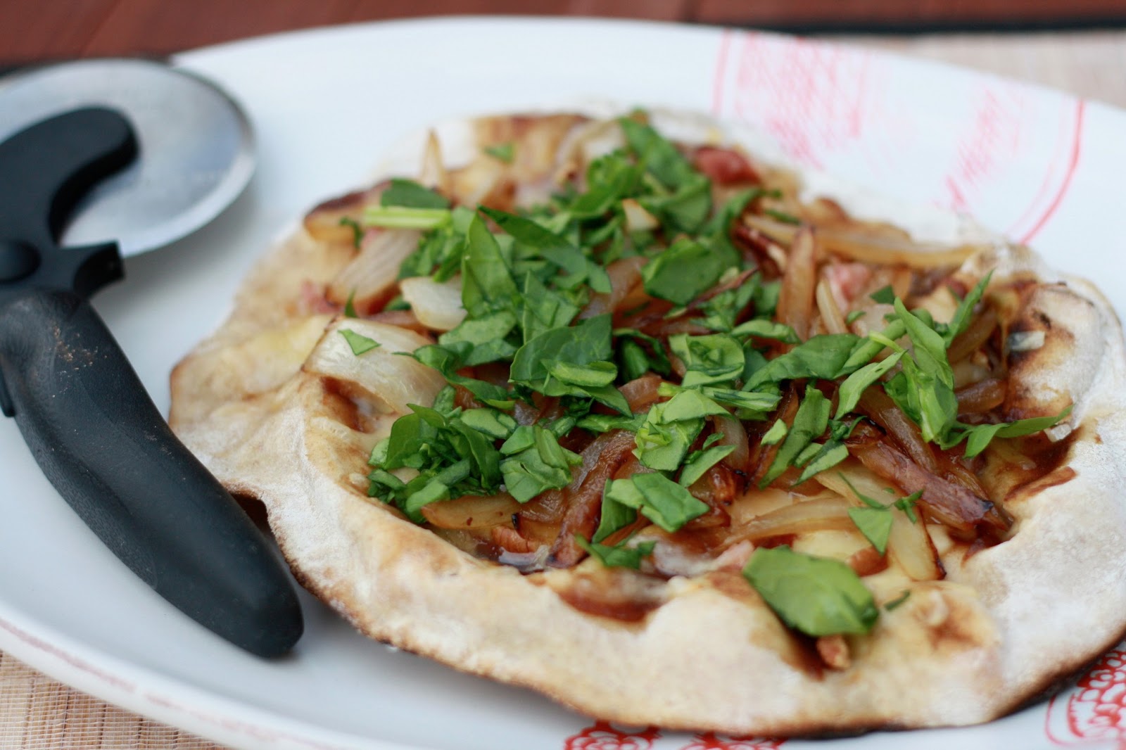 Bacon Apple Butter Flatbreads with Caramelized Onions and Gouda
