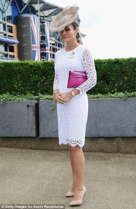 romantic and elegant lady in white lace dress on day 2 of Royal Ascot 2014
