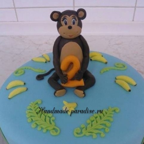 Детский торт с обезьянкой из сахарной мастики