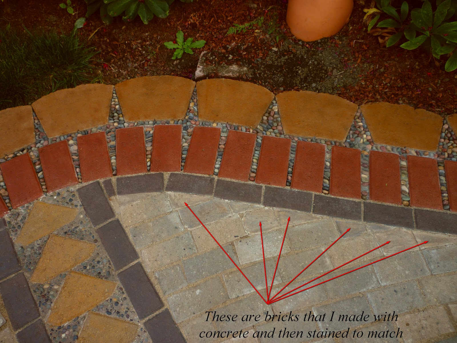 Wow Thats A Busy Garden Creating Paver And Pebble Mosaic Patio I Filled The Gaps Between Small Gray Bricks With Polymeric Sand This Contains Polymers So That You Don T Have Weeds Growing Up