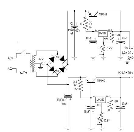 rangkaian power supply variabel 10a simetris kumpulan skema elektronika untuk hoby rangkaian power supply variabel 10a simetris kumpulan skema elektronika untuk hoby