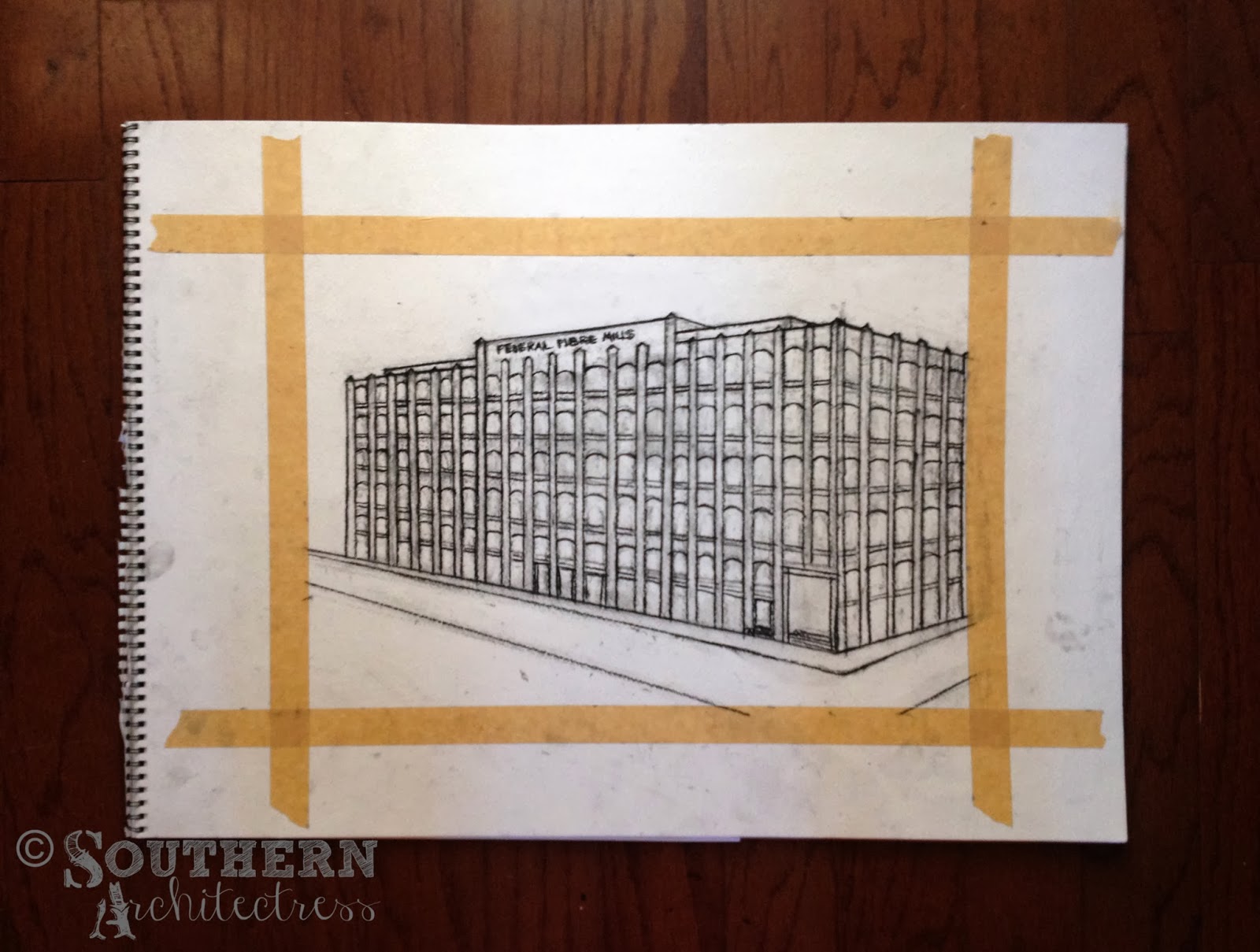 Southern Architectress Architectural Charcoal Rendering Federal