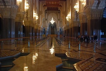 interior view Hassan II mosque, largest mosque, morroco,