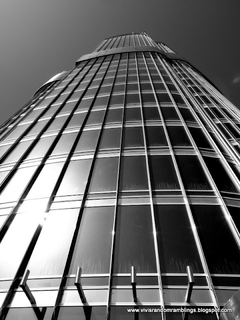 black and white photo of Burj Khalifa, Dubai. camera used: Panasonic Lumix FZ35