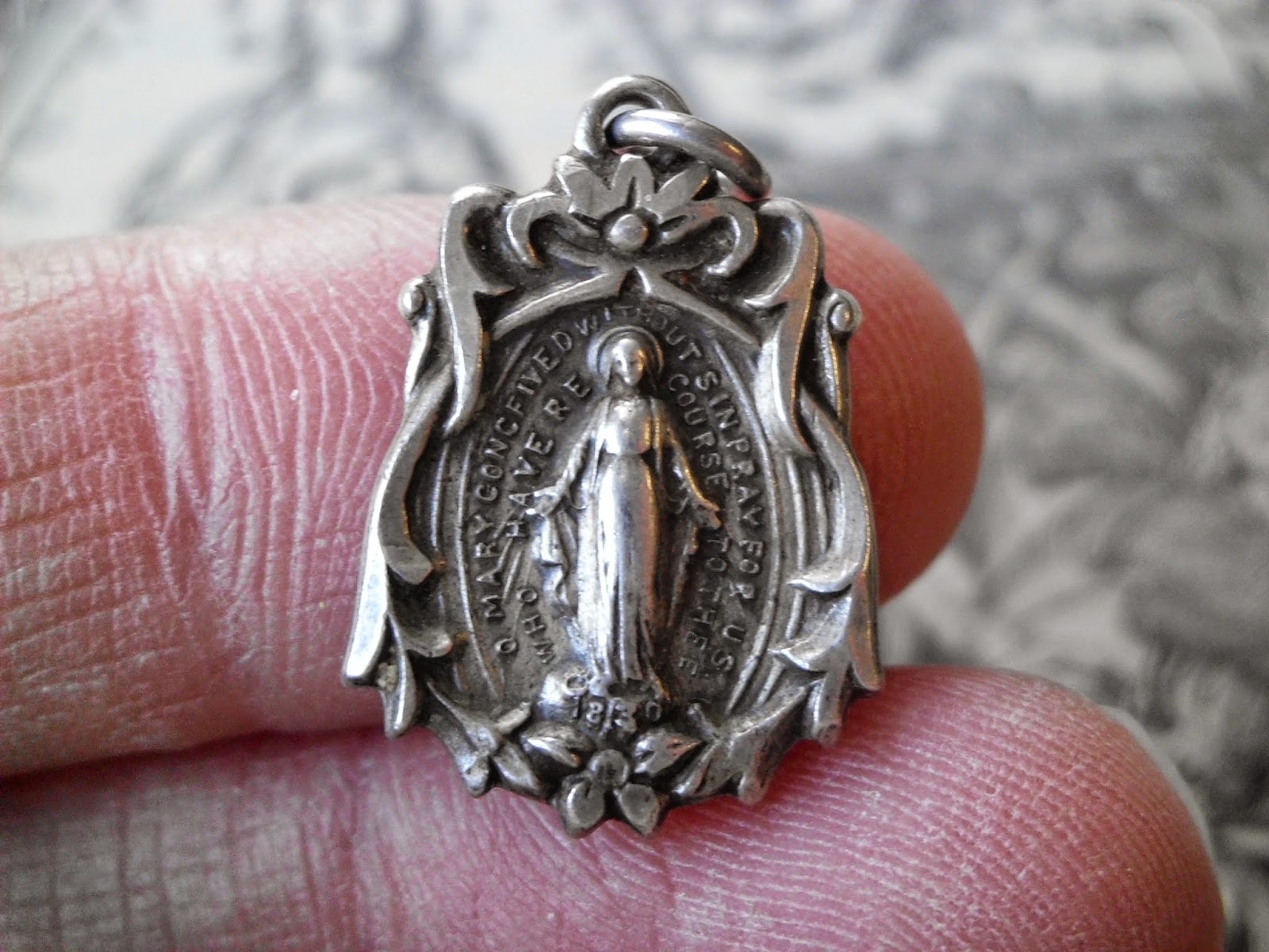 Vintage Religious Medals Vintage Floral HMH STERLING Virgin Mary