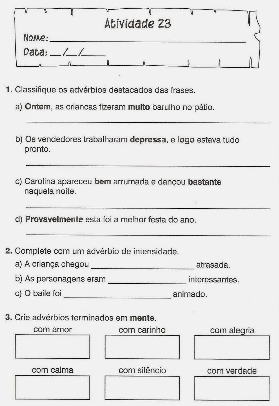 Exercícios Sobre Advérbios Com Gabarito 7o Ano Pdf - FDPLEARN