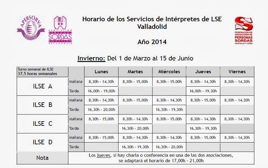 HORARIO INTERPRETE 2014