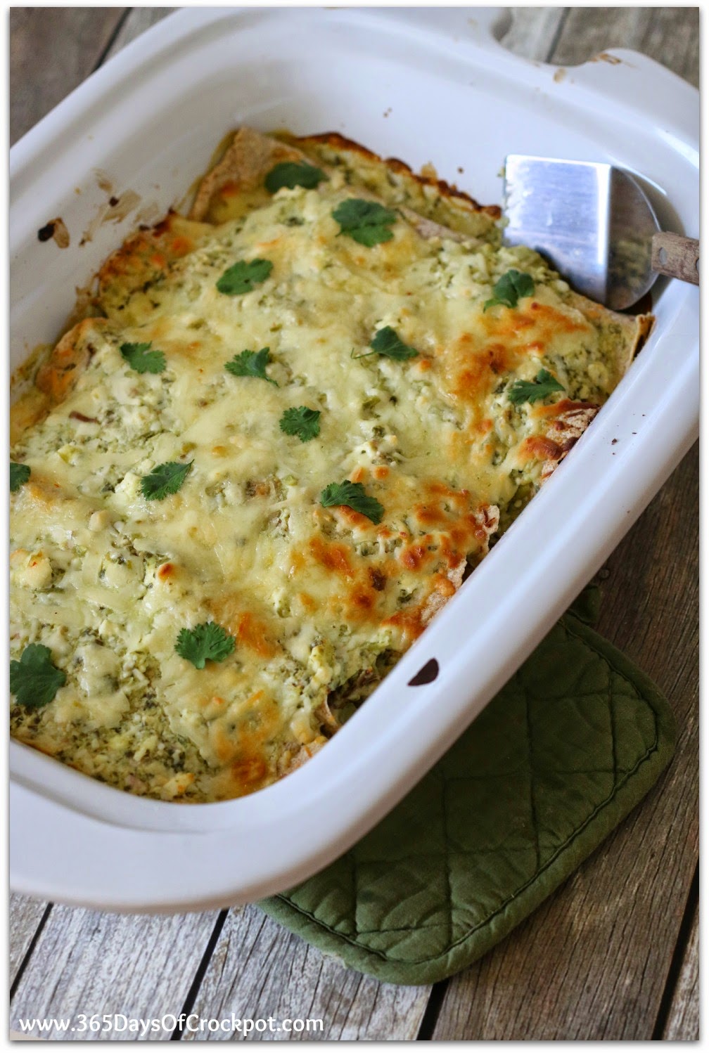 Slow Cooker Shredded Beef Enchiladas with Green Enchilada Sauce from